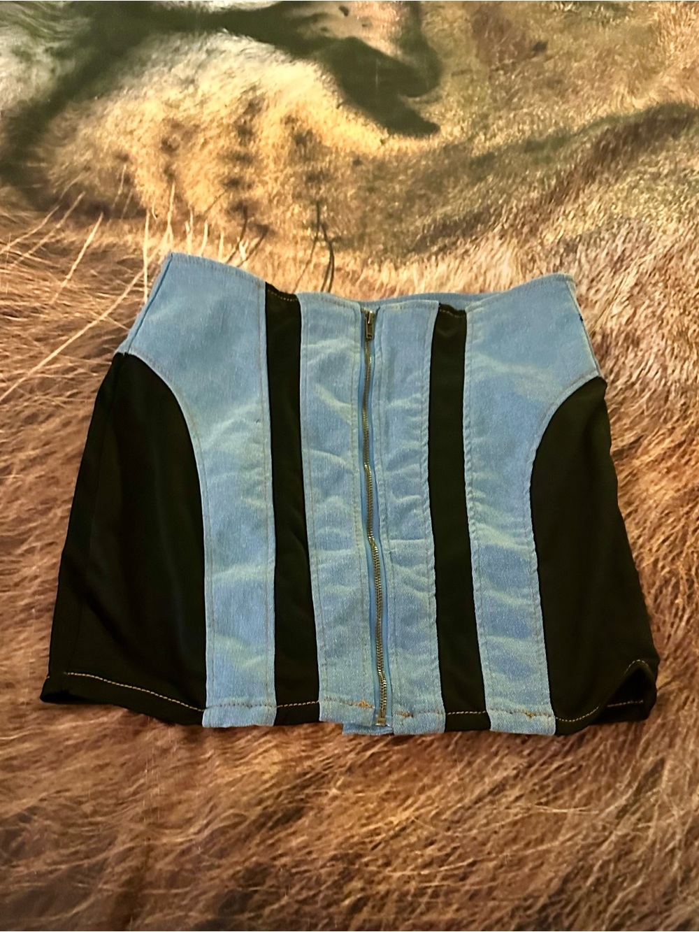 SHEIN Black and blue denim Panel Mini Skirt